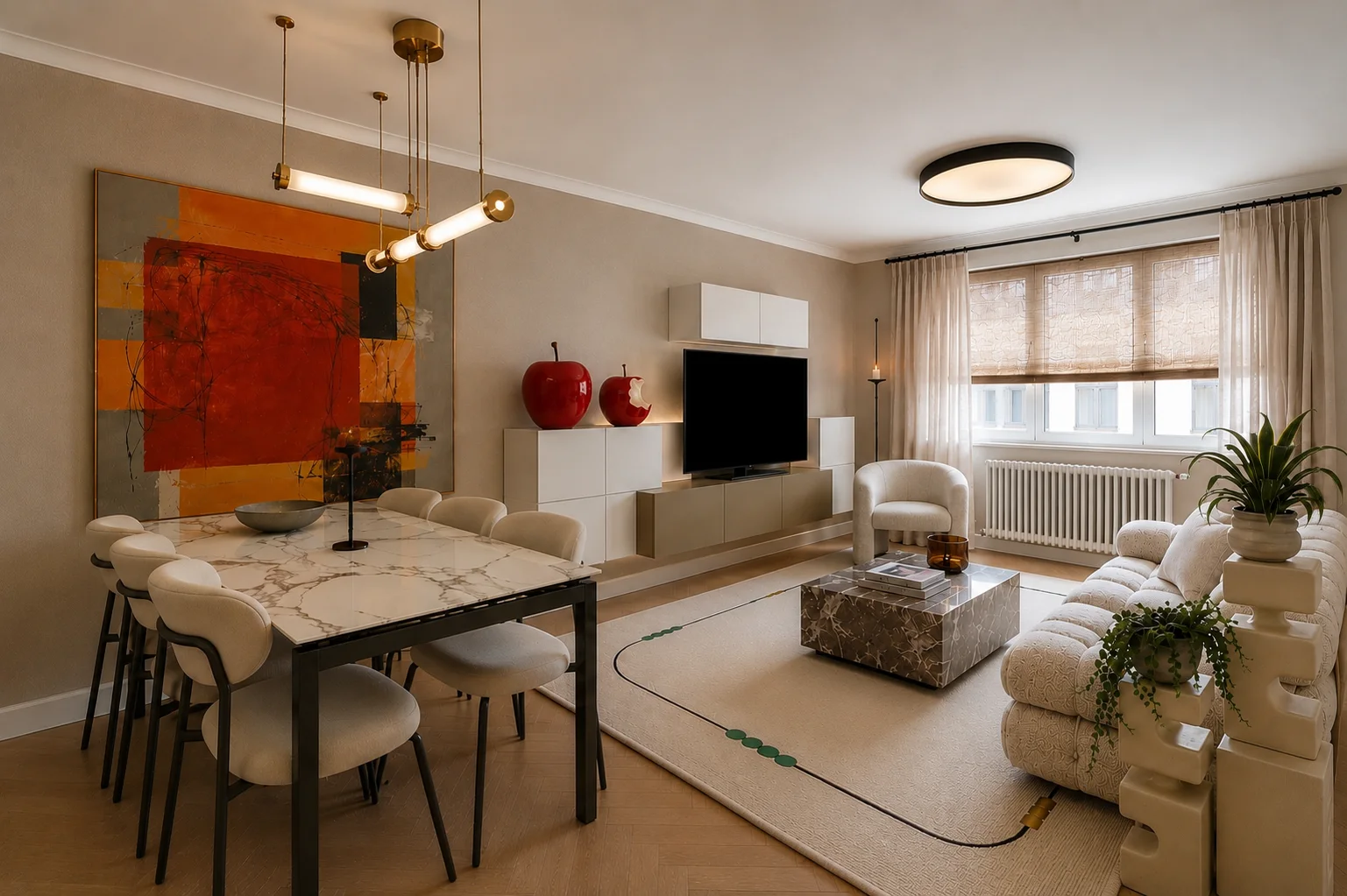 Light-filled luxury living and dining room in Bayswater London W2 — Maria Morgan Studio