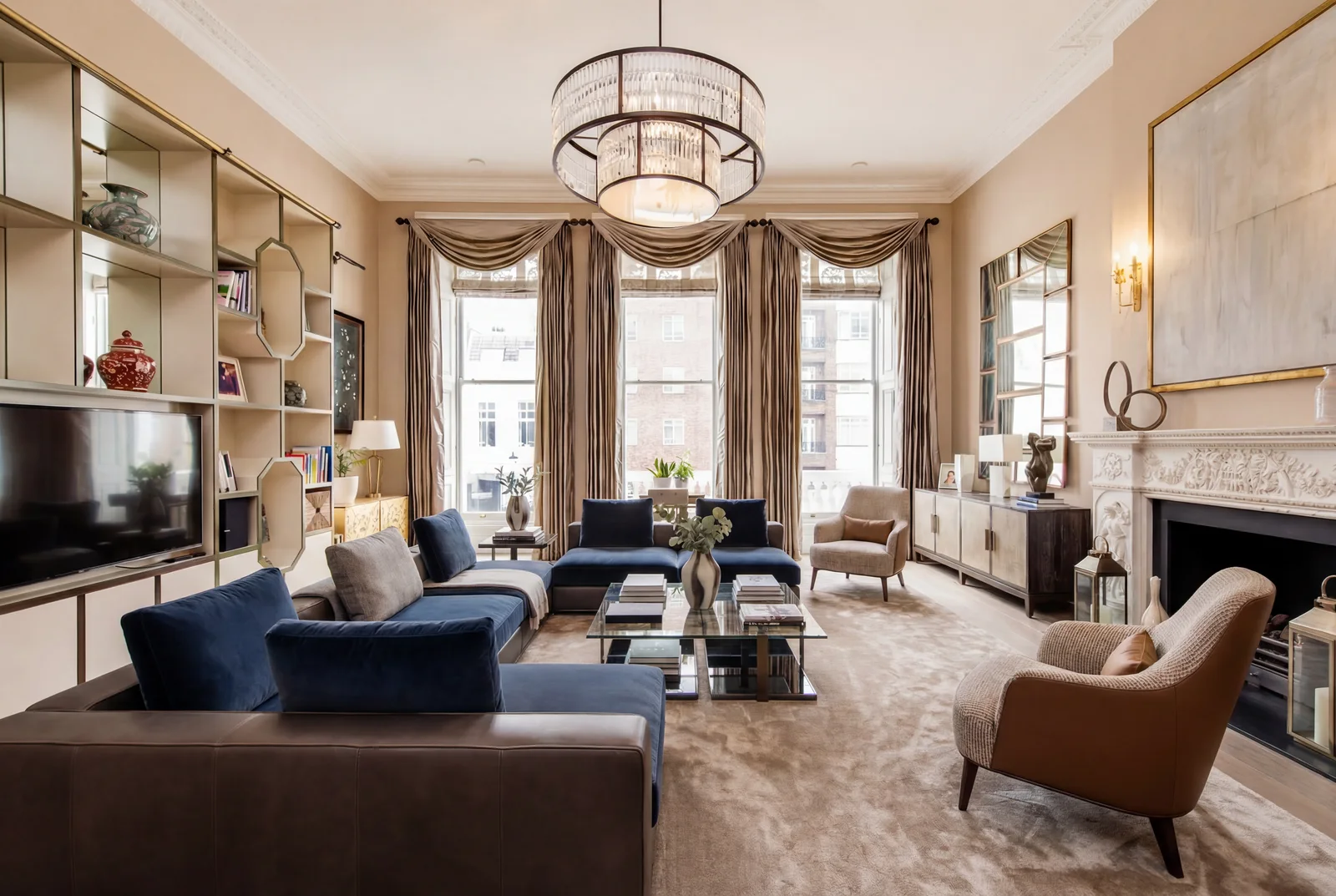 Light-filled luxury living room in London — residential interior design by Maria Morgan Studio