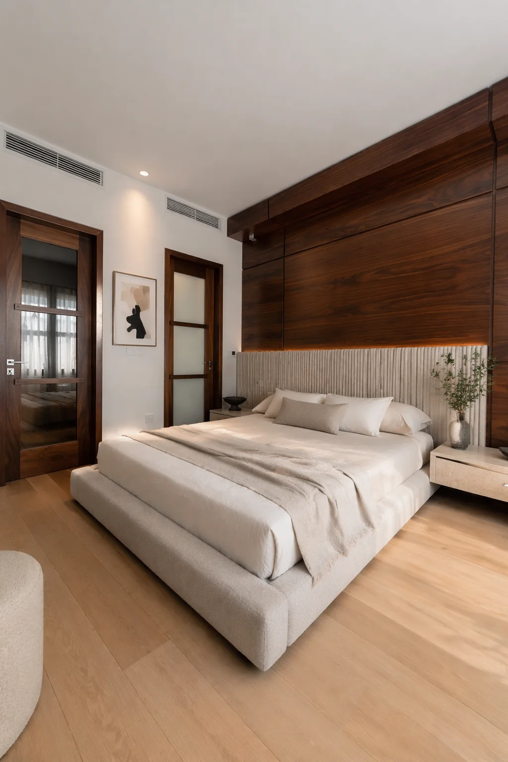 Master Suite — Walnut Panel & Fluted Headboard — Limassol Marina villa, Cyprus